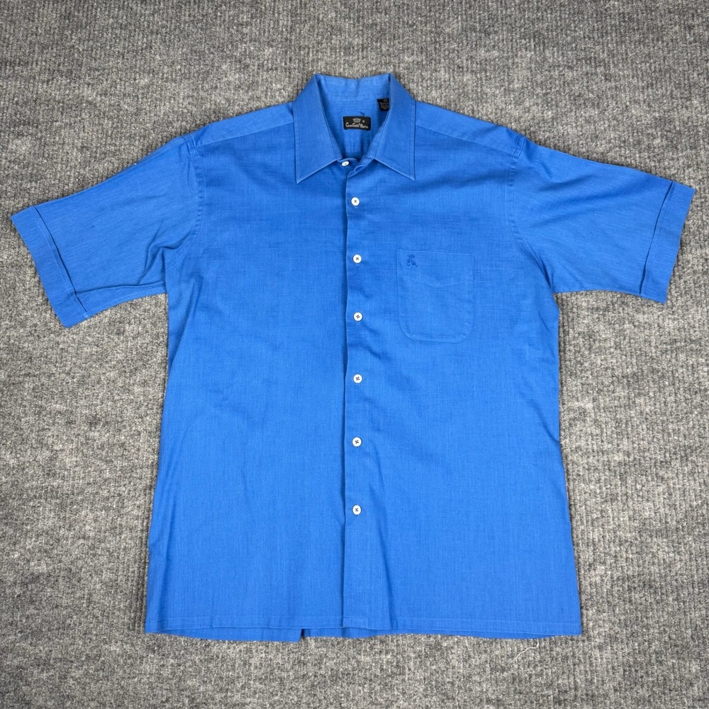 Vtg 80s Countess Mara Button Up Shirt Mens L‎ Teal Short Sleeve Resort Coastal